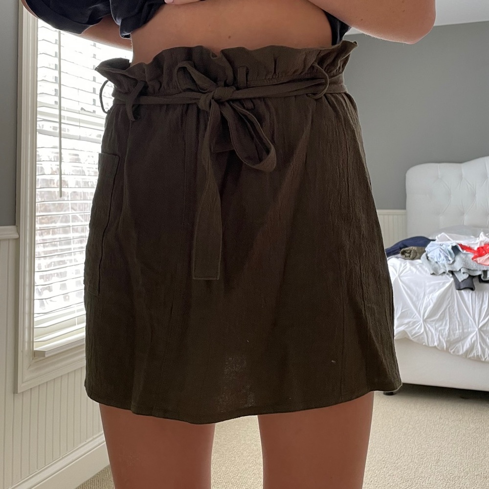Olive green soft skirt with tie